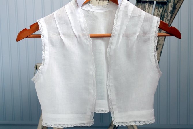 Vintage Girls Vest Sheer White Linen with lace trim