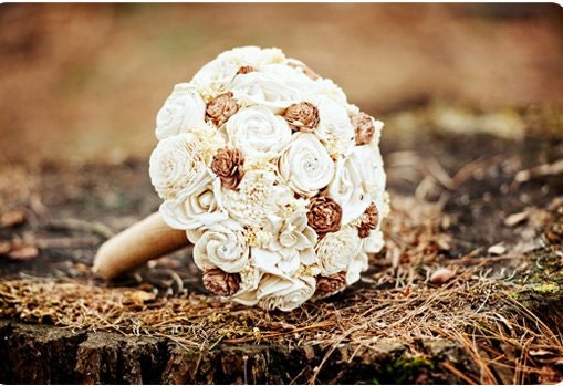 As seen in Emmaline Bride, Custom Handmade Wedding Bouquet - Cream Burlap Bridal Bouquet Natural Bouquet Keepsake Bouquet Rustic Wedding