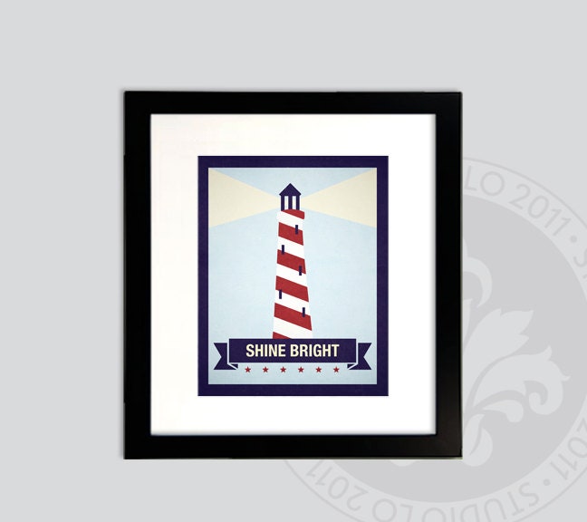 Nautical Lighthouse print // 8x10 // Shine Bright. Matches several Pottery Barn quilts. StudioLO2011