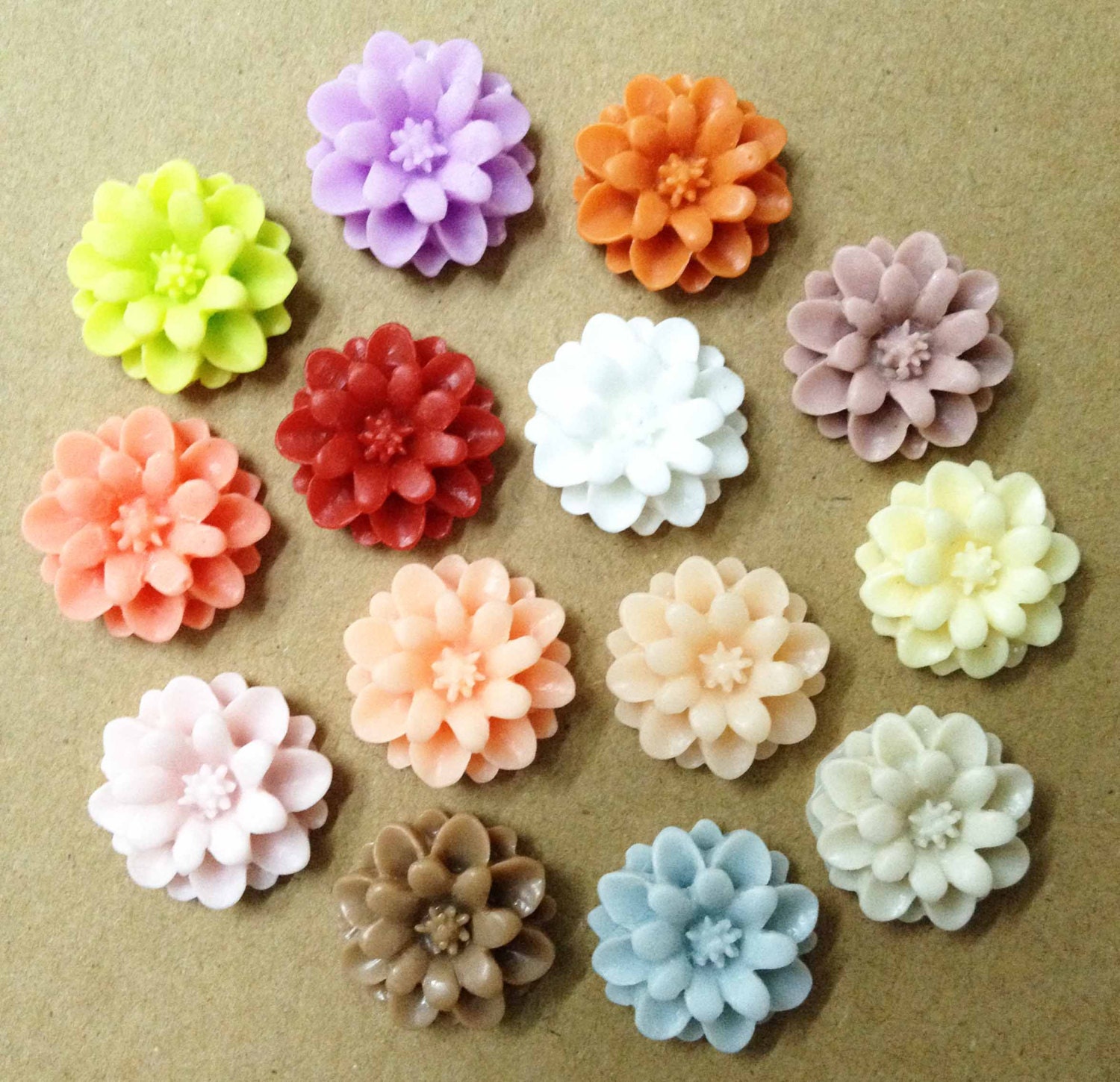 30pcs Chrysanthemum Flowers - Mixed Colors of Beautiful Resin Rose Bobby Pin Charm 12mm