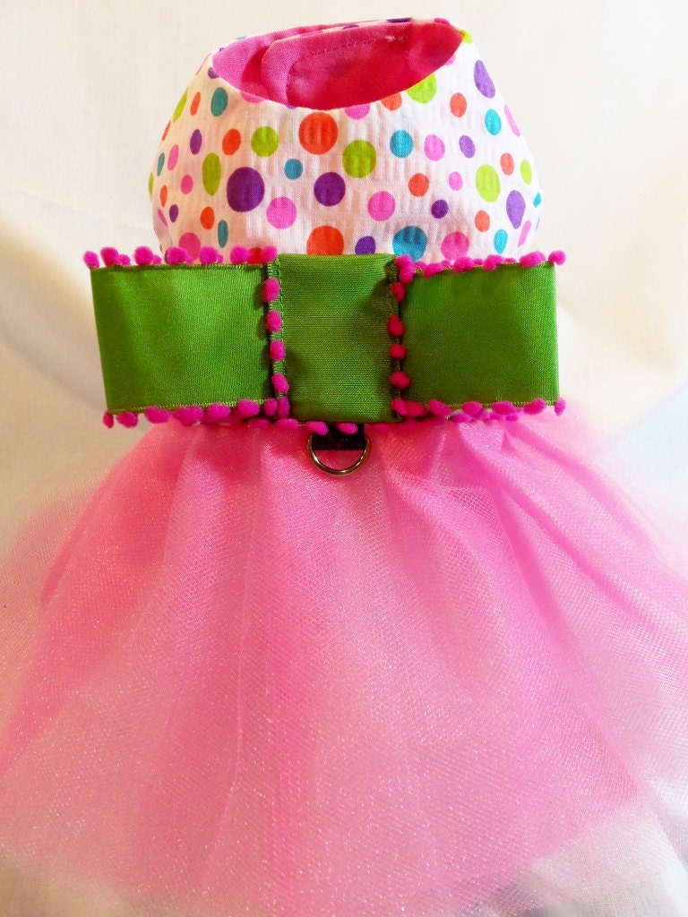 RockinDogs Easter Spring Pink and Lime Polkadot Dog Tutu Dress