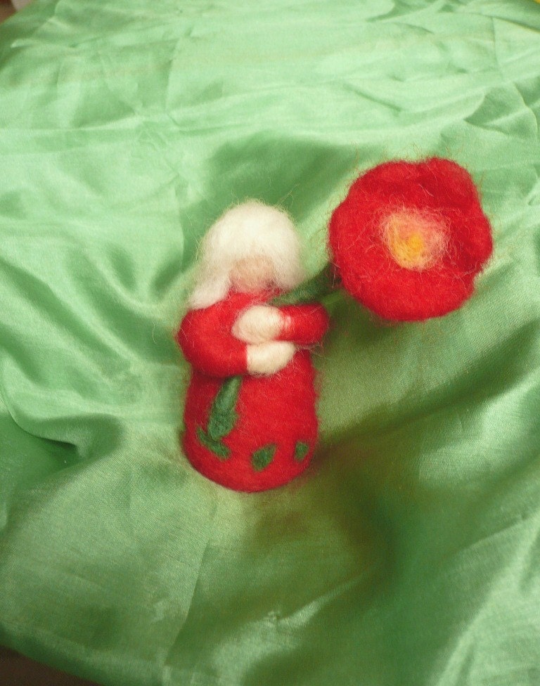 Spring Flower Child - Root Children Waldorf Toy Poppy Flower - Needle Felted Doll