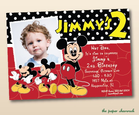 Mickey Mouse, Boys Birthday Invitation, Birthday Invitation with photo Il_570xn