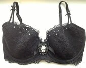 Gothic Glamour Black Lace Crystal Bra