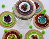 Mason Jar Gift label: 6 Large Mouth maroon and blue roses