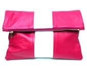 Fuchsia and White Foldover Clutch