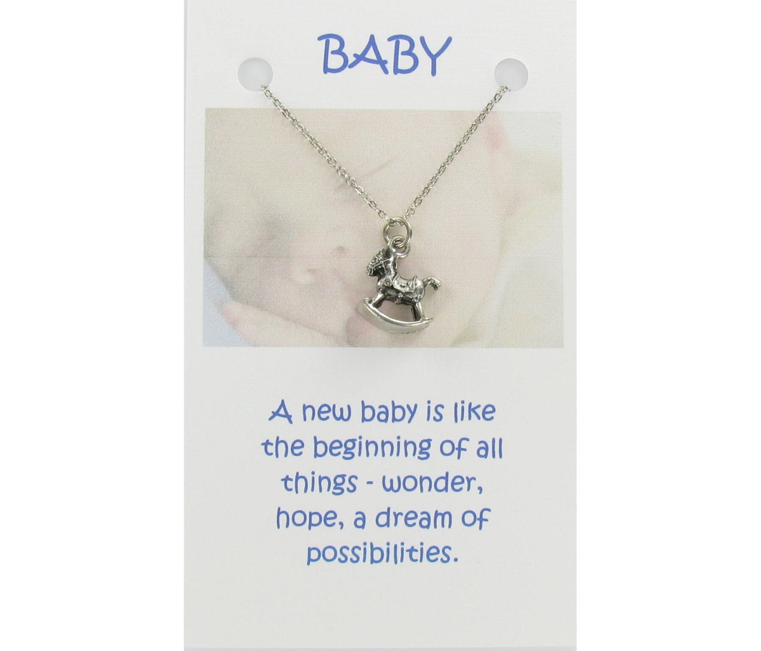ROCKING HORSE Pewter Necklace on Gift Card with Quote