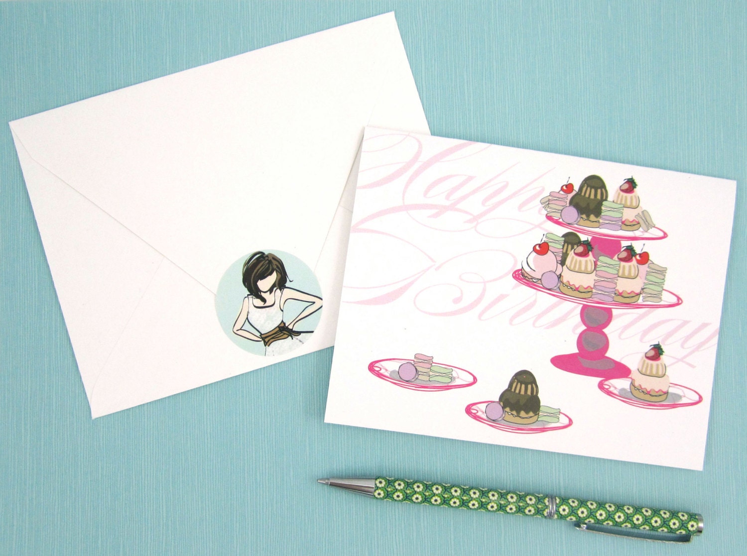 Pink Sweet Desserts Birthday Card Blank Inside