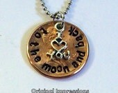 I love you to the moon and back penny coin jewelry pendant necklace with a sterling silver charm on a stainless steel chain - hand-stamped.