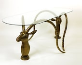 Vintage Brass Gazelle Coffee Table //1970s Sculptural Antelope & Glass Top Table