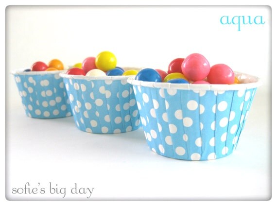 AQUA CANDY Cups- portion cups- ice cream cups- polka dot cups- baking cups- cupcake wrappers-20 count Il_570xn