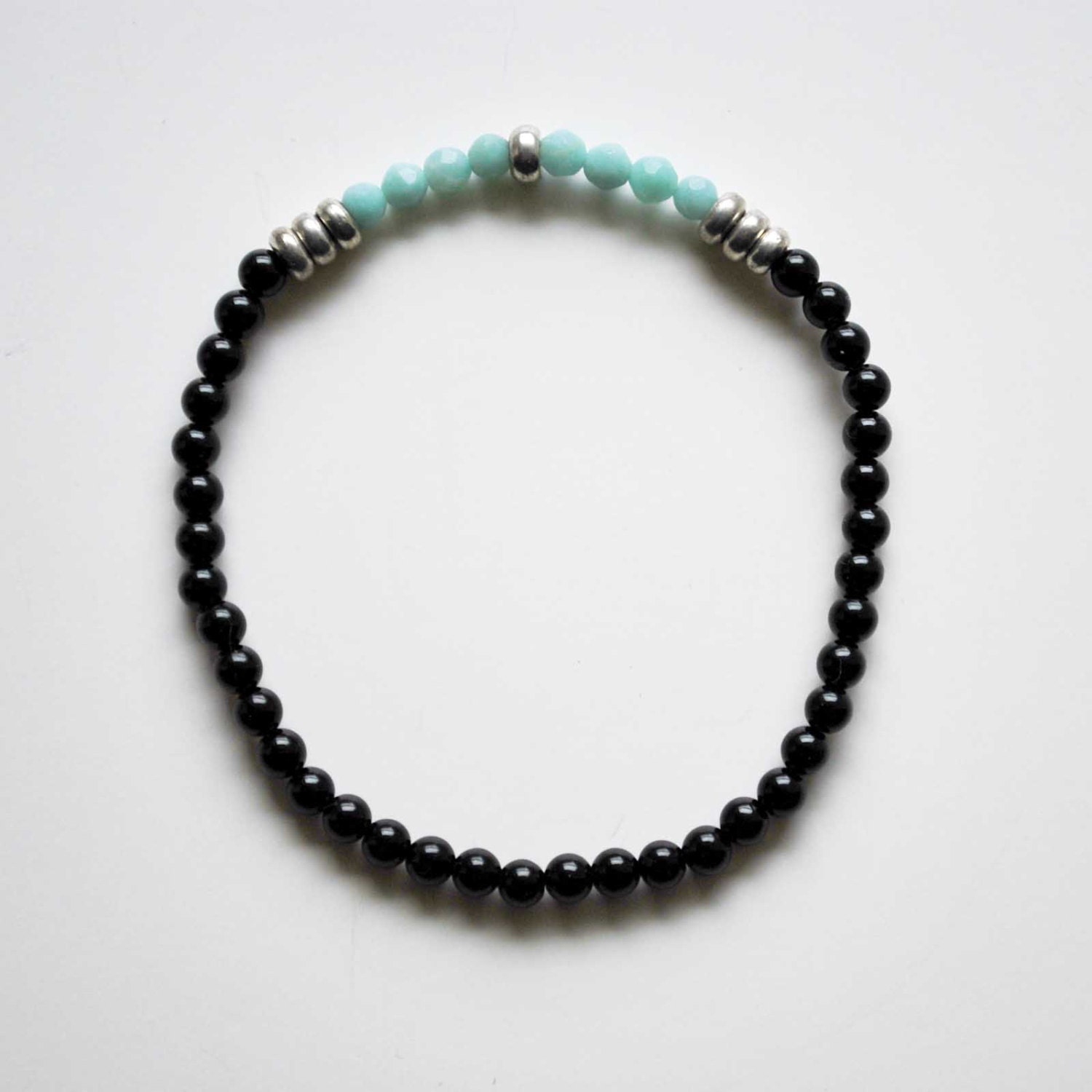 Men's Bracelet - Black Onyx - Vintage African Brass/Silver