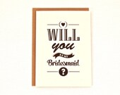 Will you be my Bridesmaid Greeting Card for wedding party bridesmaids 5 x 7" & kraft envelope