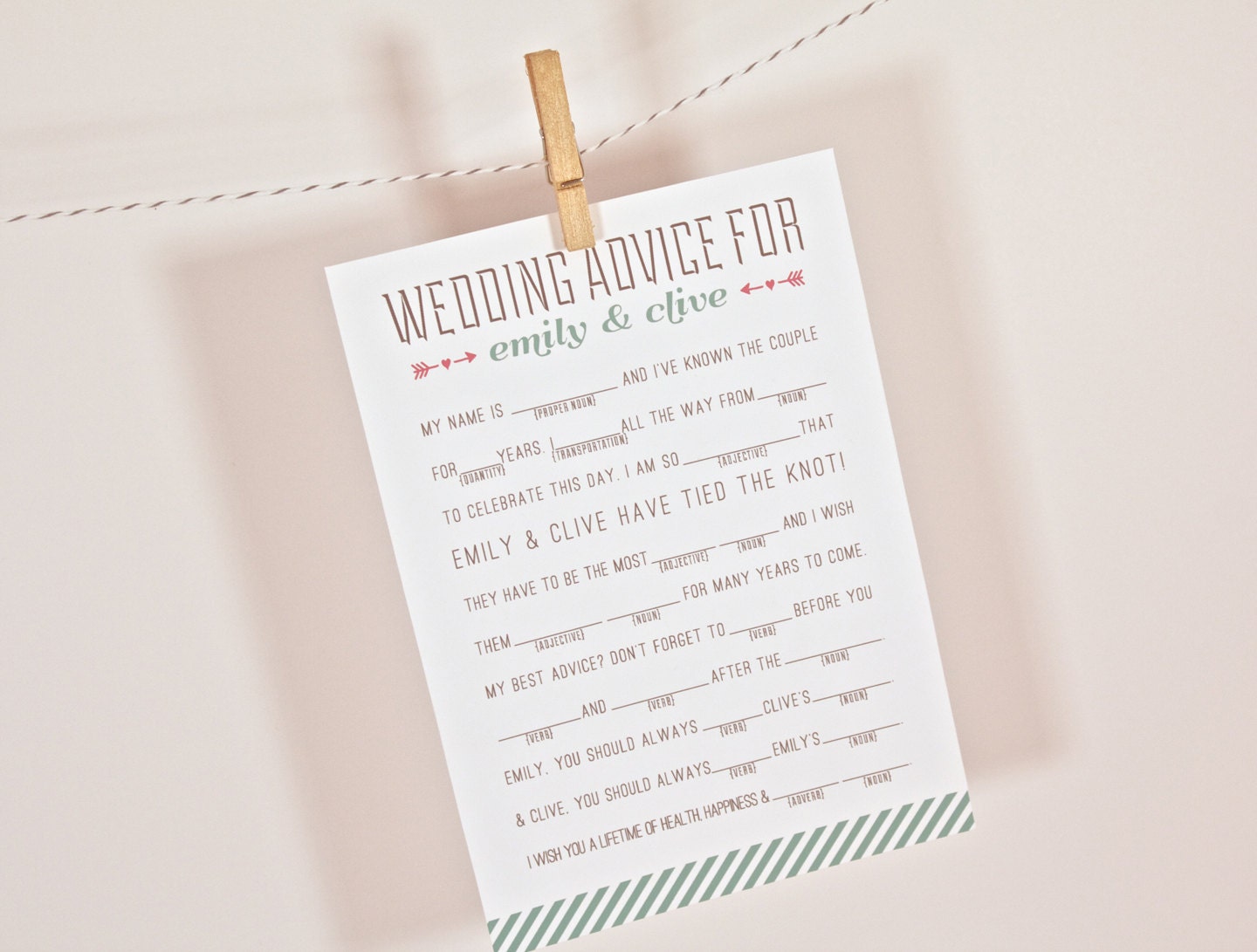 Wedding Mad Libs: Wedding Advice for Bridal Shower PDF Digital DIY Printable Download