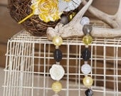 Chunky Necklace w/matching headband in Mustard, Grey, and White