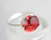 Sea Glass & Sterling Silver Ring - Mosaic Red - Size 7
