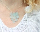 Sea Glass & Sterling Silver Cluster Necklace - Aqua