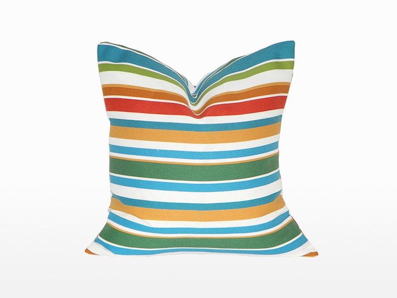 18" x 18" Decorative Throw Pillow / Accent Cushion Cover (Indoor or Outdoor) (Multicoloured Stripes)