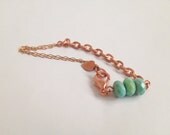 Copper and Chrysroprase Bracelet - Vintage Chain and Natural Stone - Pink and Mint