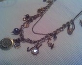 Multi Charmed and Double  Chained Necklace, Spring Jewelry Sale,  Multi Metals Pendant Necklace
