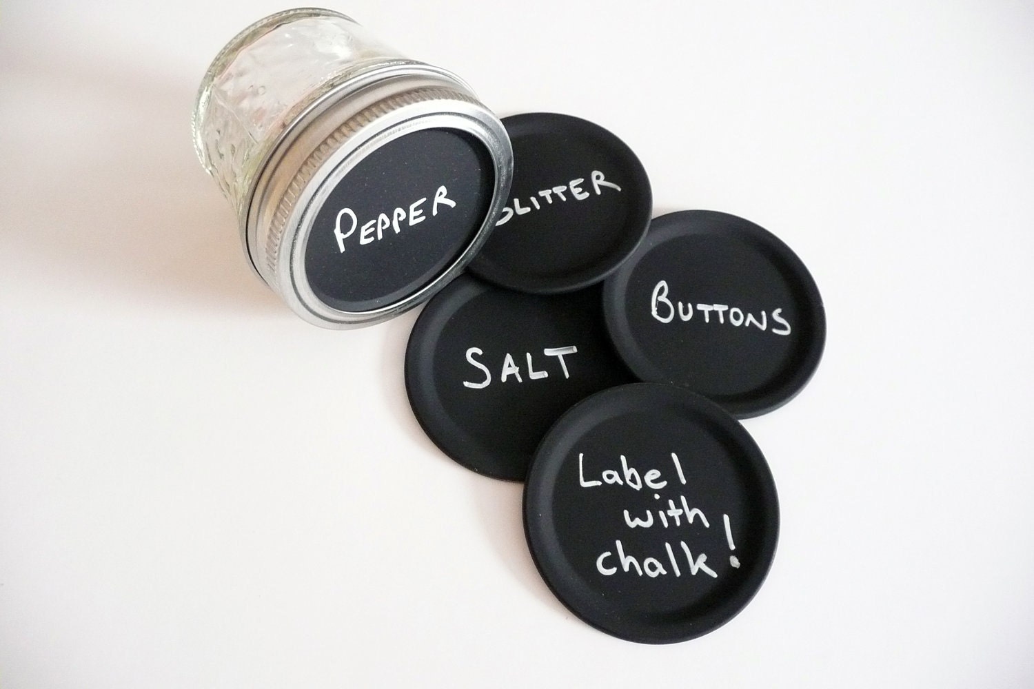 Mason Jar Spice Jars with Chalkboard Lids - Set of Six