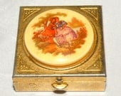 Vintage Signed Pill Box Fragonard Miniature Painting Pill Case Porcelain Metal Case