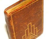 Vintage Book Compact Mirror Geometric Leather Covered Makeup Case Powder Compact 1920s