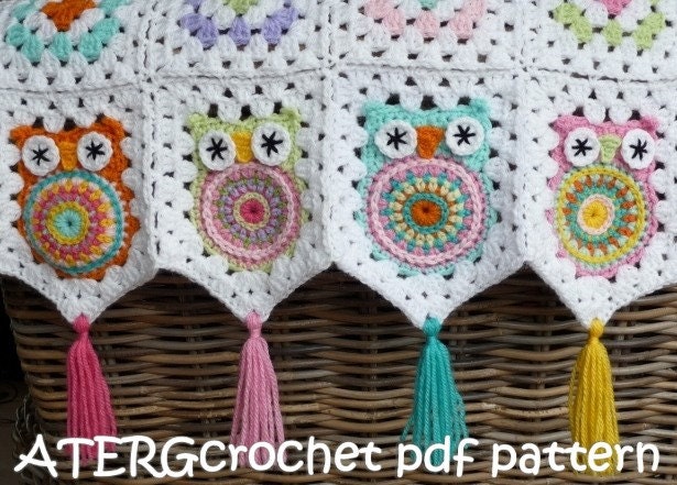 Crochet pattern owl granny square by ATERGcrochet