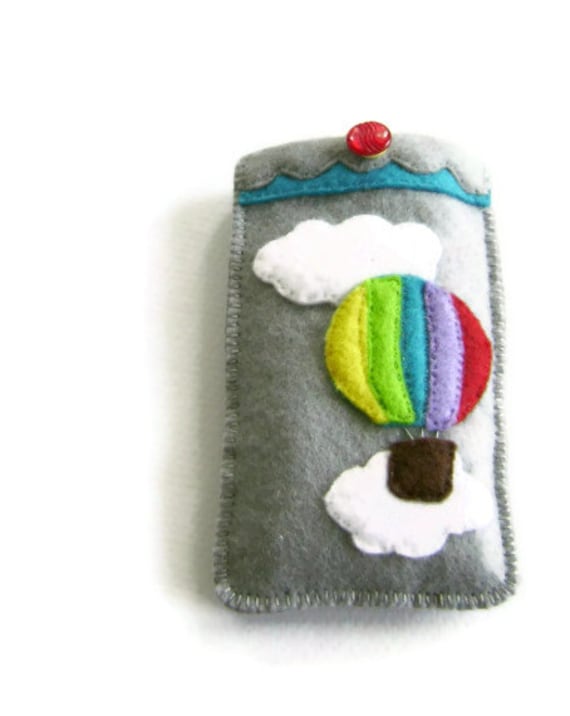 Phone mp3 Player Cosy Felt Pouch Hot Air Balloon Rainbow