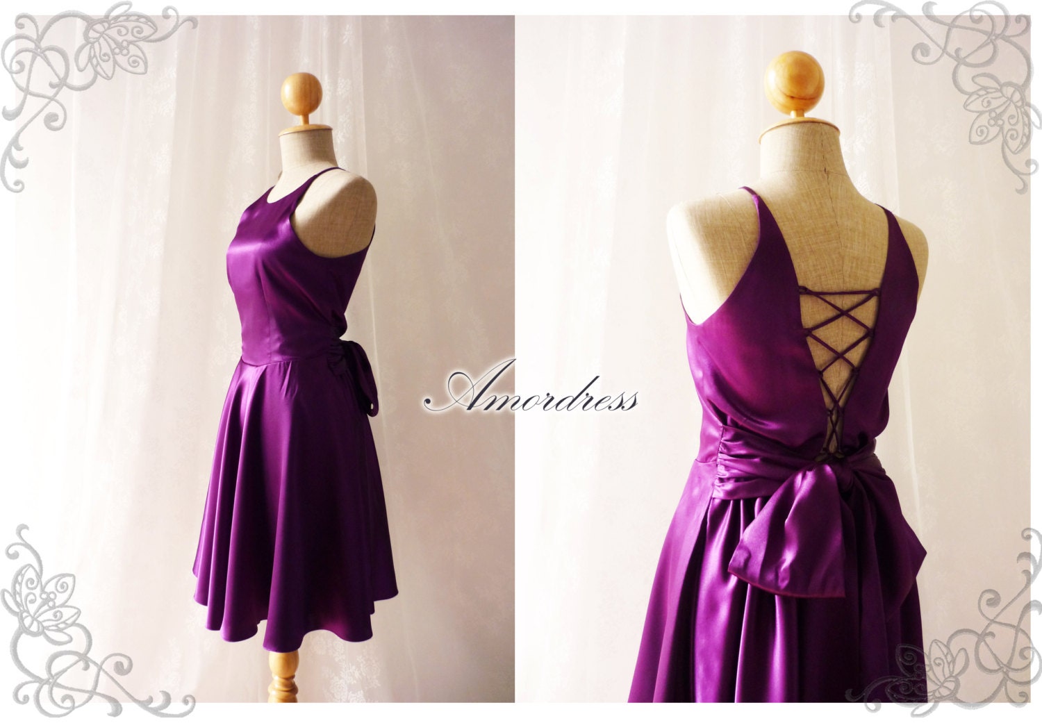 Party Queen Purple Violet Party Dress Bodice Open Back Dress Backless Vintage Inspired Prom Wedding Dinner Bridesmaid Evening Night Dress