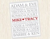 Famous Couples Personalized Subway 11x14 Print with Free Shipping
