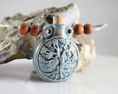Aromatherapy Essential Oil Bottle Necklace Tree of Life - Great for Meditation - Raku glazed ceramic bottle pendant aroma diffuser