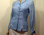 Vintage 1940s Blazer // 1940s POWDER BLUE Linen Blazer // Fab Details // XS/2