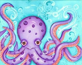 Octopus, Childrens Wall Art, Nautical Nursery, 11x14 Print, Bathroom Decor, Beach, Ocean, Wall Art