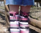 Pink, Gray, Black legwarmers, crochet, thigh-highs