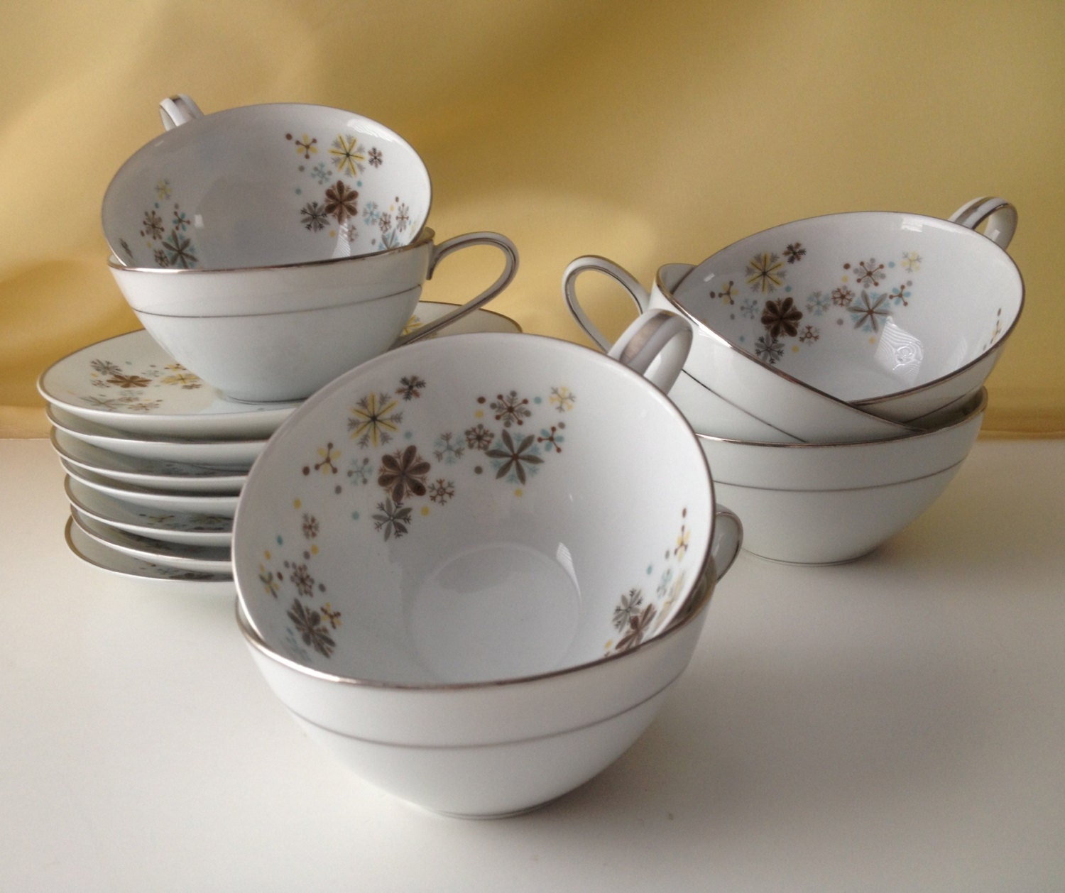 Vintage Atomic Teacups are Corinth by Noritake 1954-1958 Set of 7