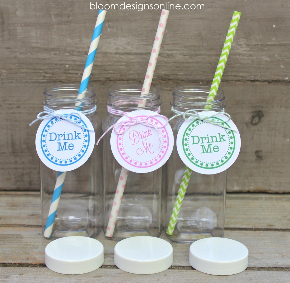 6 French Square Plastic Bottles with DRINK ME tag Il_170x135