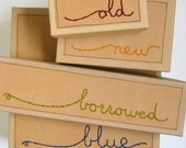 custom embroidered gift box for brides - something old, something new, something borrowed, something blue. made to order.