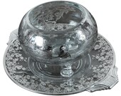 Vintage 1940s Glass Bowl & Dish With Stunning Floral Sterling Silver Overlay