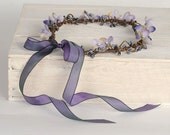 Woodland Hair Wreath, Bridal Hair Accessory, Purple Flower Crown Wedding Headpiece, Lilac, Blue, Mauve, Rustic, VelvetTeacup
