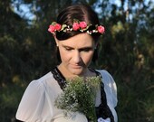 Flower Headband, Crown, Rustic Rose Headpiece, Pip Berry Flower Hair Piece, Floral Hair Crown, Woodland Wedding, VelvetTeacup