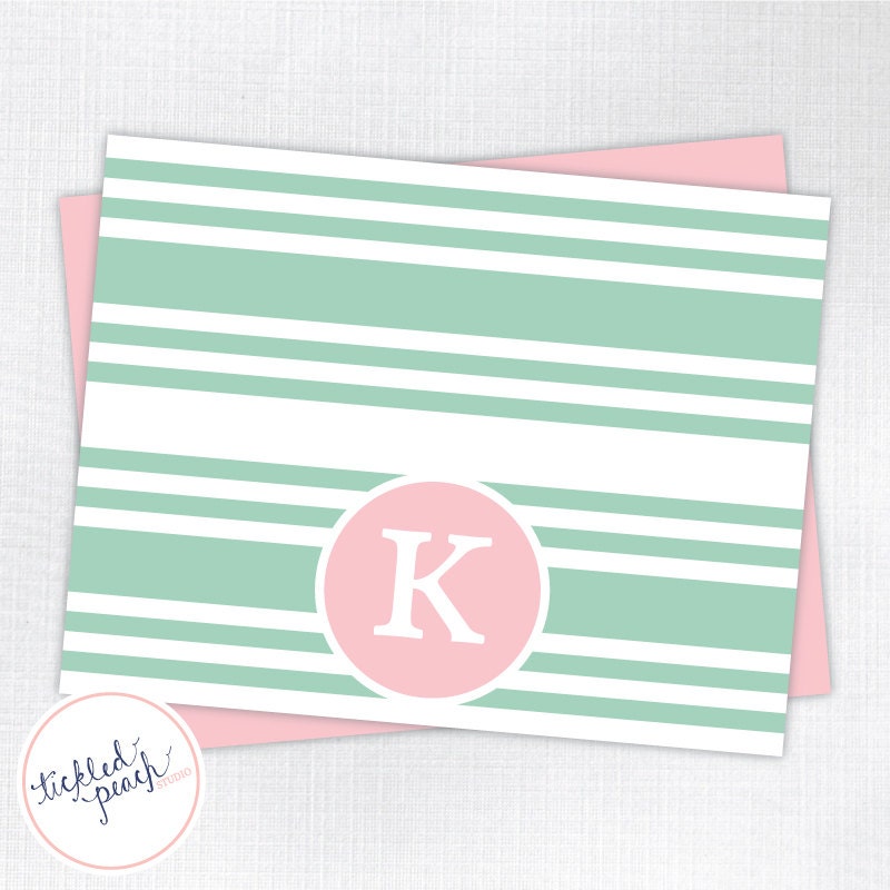 Personalized Folded Note Cards (Set of 10) - Multi Stripe Collection - Choice of Color - Monogrammed Il_170x135
