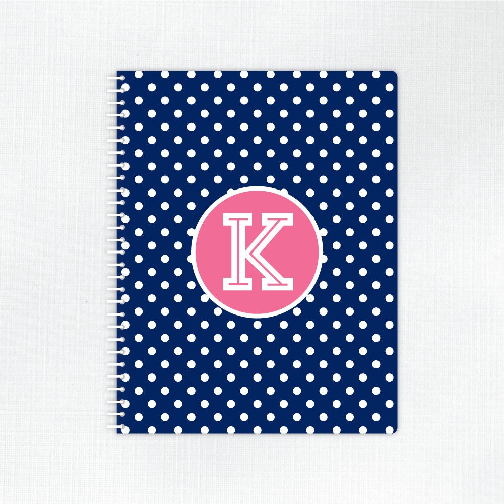 Personalized Spiral Bound Notebook - Preppy Polka Dot Collection - Cobalt / Strawberry Il_170x135
