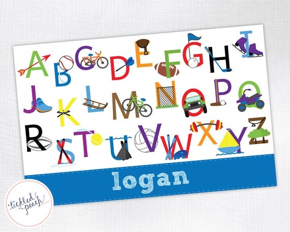 Sports Alphabet Personalized Placemat for Boy - laminated, double-sided - Custom Kids / Childrens Placemat Il_570xn