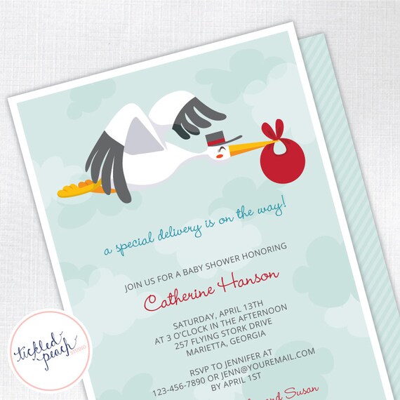 Special Delivery Stork Baby Shower Invitation - Custom Baby Shower Invite Il_570xn