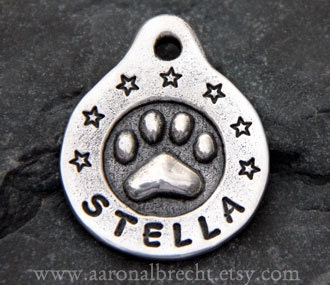 Dog ID Tag - Pet Tag - Pet ID Tag - Dog Tag - Puppy Collar Tag - Custom Paw Print