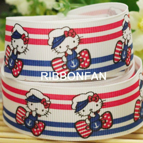 2yards 1" Hello Kitty Anchor Navy  Grosgrain Ribbon R7E6a4
