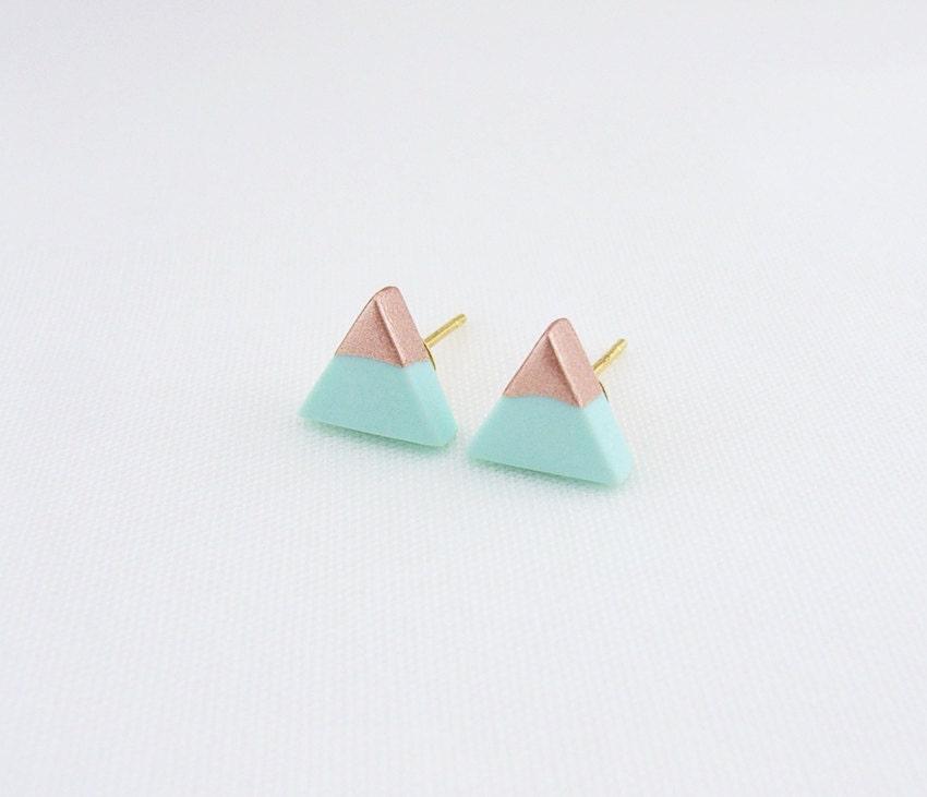 Mint - Rose Gold Dipped Triangle Stud Earrings