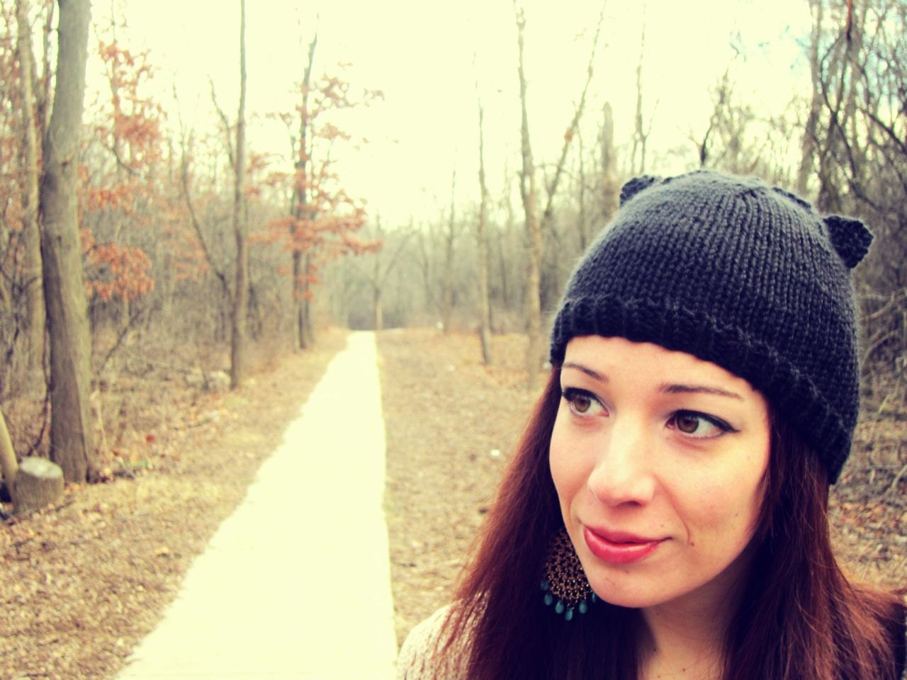 Knitted Bear Ear Hat Black Womens / Teens Autumn Winter Ladies Cap Beanie Adults - MADE TO ORDER