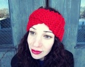 Turban Headband Ear Warmer Knit Red Crochet Womens Winter Warm Accessories Ladies